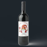 Funny Christmas Party Gnome Wine Label<br><div class="desc">On this fun gift wine label is a cute gnome elf dressed in a red and gold reindeer pattern Santa hat. He holds a Santa Claus wine glass in one hand, and a red and white striped candy cane in the other. The curved text at the top says "MERRY CHRISTMAS"...</div>