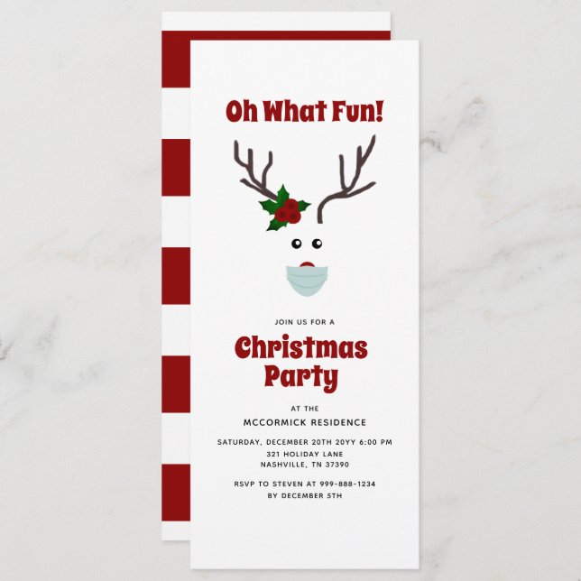 Funny Christmas Party Reindeer Invitation (Front/Back)