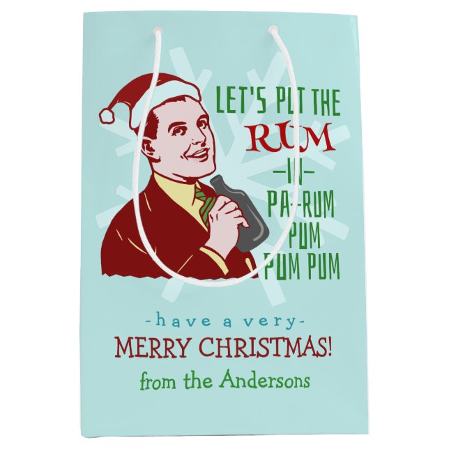 Funny Christmas Party Retro Rum Adult Holiday Medium Gift Bag (Front)