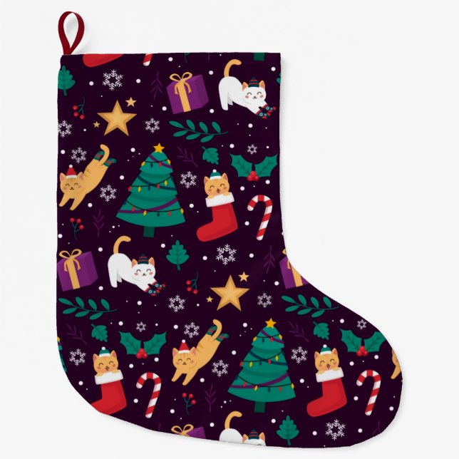 Funny Christmas Pattern Large Christmas Stocking (Front)