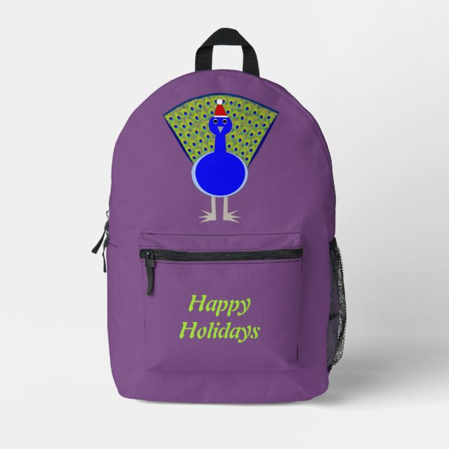 Funny Christmas Peacock Custom Printed Backpack (Front)