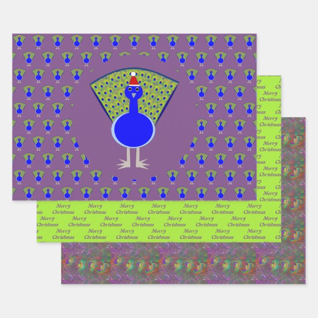 Funny Christmas Peacock Custom Wrapping Paper Sheet (Set)