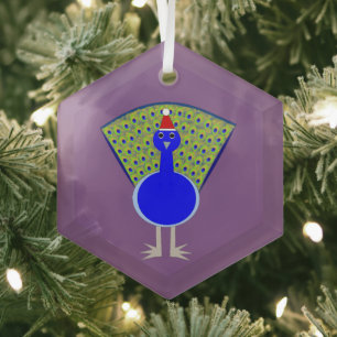 Funny Christmas Peacock Glass Tree Decoration