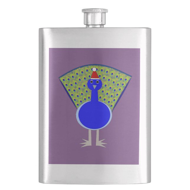 Funny Christmas Peacock Hip Flask (Front)
