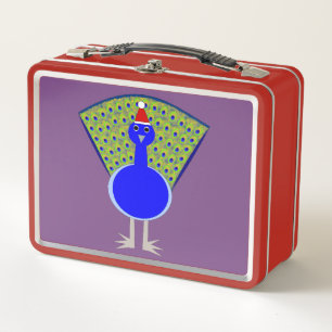 Funny Christmas Peacock Metal Lunch Box
