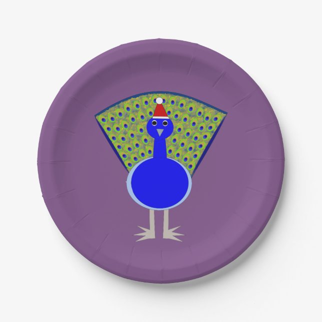 Funny Christmas Peacock Paper Plate (Front)