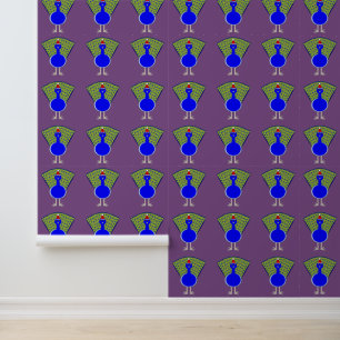 Funny Christmas Peacock Patterned Wallpaper