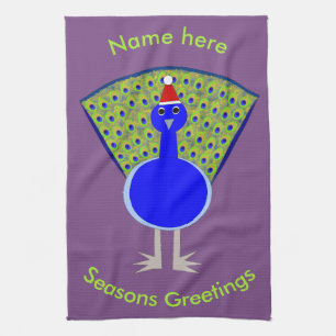 Funny Christmas Peacock Personalised Tea Towel