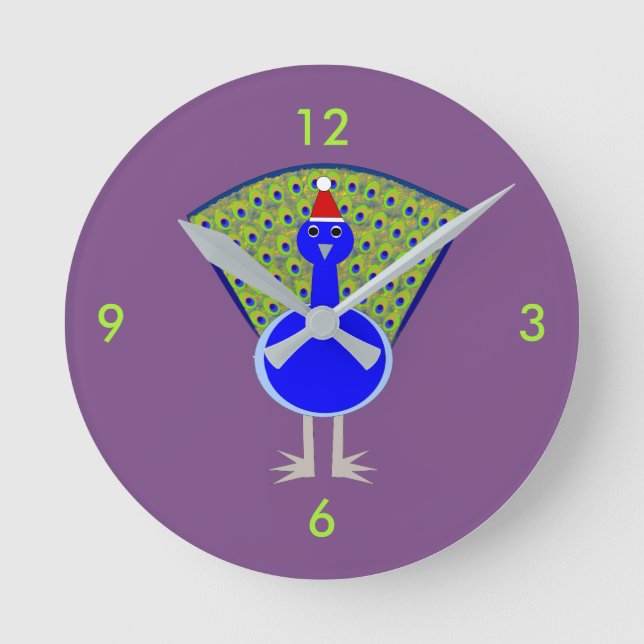 Funny Christmas Peacock Round Clock (Front)