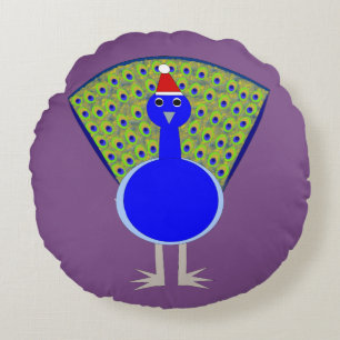 Funny Christmas Peacock Round Cushion
