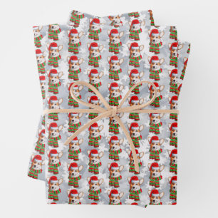 Funny Christmas Pembroke Welsh Corgi Wearing Scarf Wrapping Paper Sheet