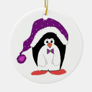Funny Christmas Penguin Ceramic Ornament