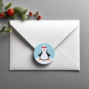 Funny Christmas Penguin Classic Round Sticker