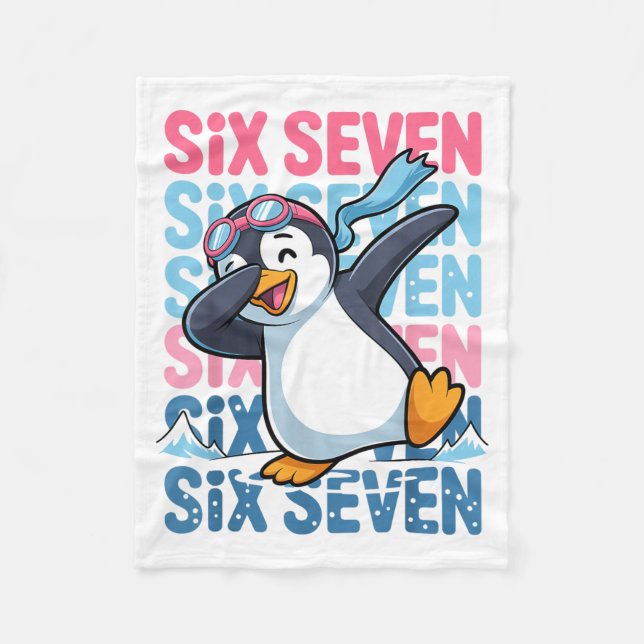 Funny Christmas Penguin Dabbing Xmas Dab Six Seven Fleece Blanket (Front)