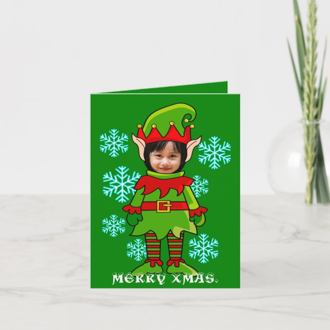 Funny Christmas personalised elf photo Holiday Card (Front)