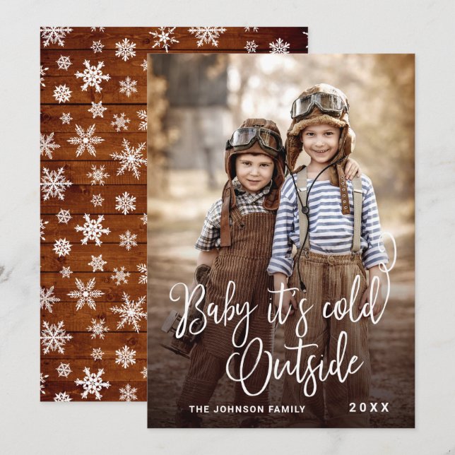 Funny Christmas PHOTO Baby It's Cold Outside Holiday Card (Front/Back)