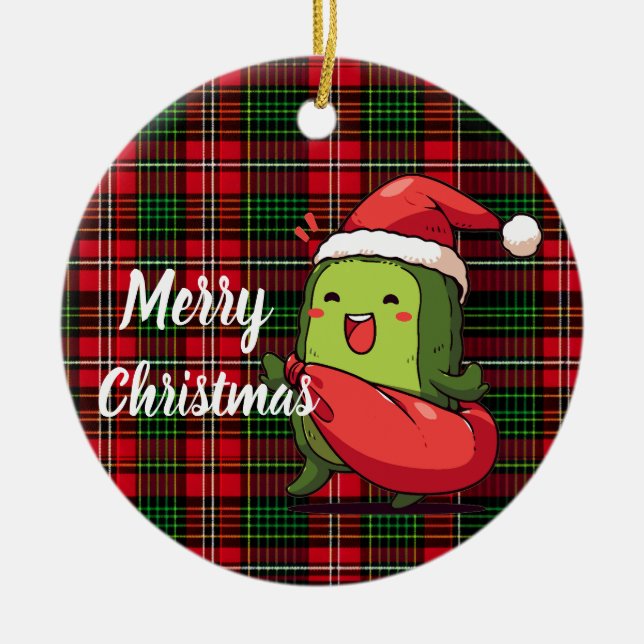 Funny Christmas Pickle Ceramic Ornament (Front)