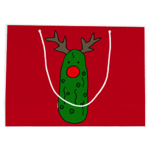 Funny Christmas Pickle Reindeer Art Large Gift Bag
