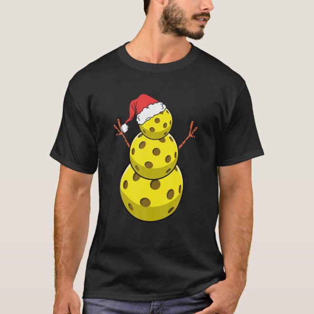 Funny Christmas Pickleball Snowman Pickleball Play T-Shirt (Front)
