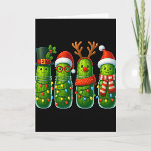 Funny Christmas Pickles With Santa Hats And Lights Card
