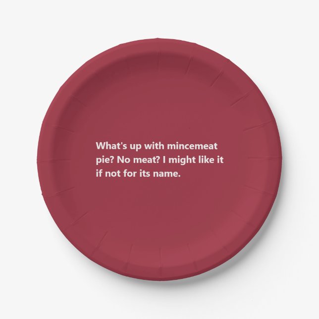 Funny Christmas Pie Poem Minimal Burgundy Paper Plate (Front)