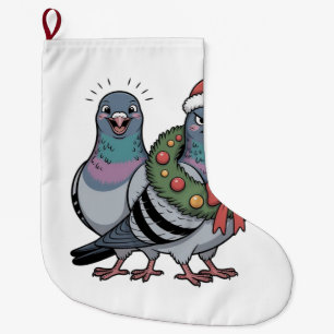 Funny Christmas Pigeons Holiday Birds Large Christmas Stocking