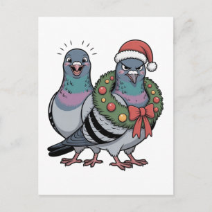 Funny Christmas Pigeons Holiday Birds Postcard