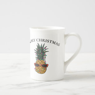 Funny Christmas Pineapple with String Lights Bone China Mug