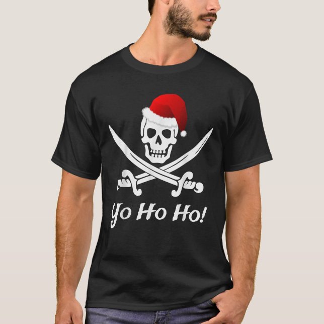 Funny Christmas Pirate Pirate Santa Hat  Yo Ho  T-Shirt (Front)