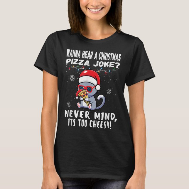 Funny Christmas Pizza Cat Joke Santa Hat Xmas T-Shirt (Front)