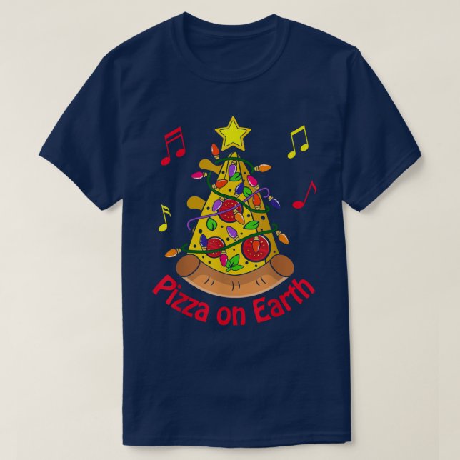 Funny Christmas Pizza Pun Peace on Earth Holiday  T-Shirt (Design Front)