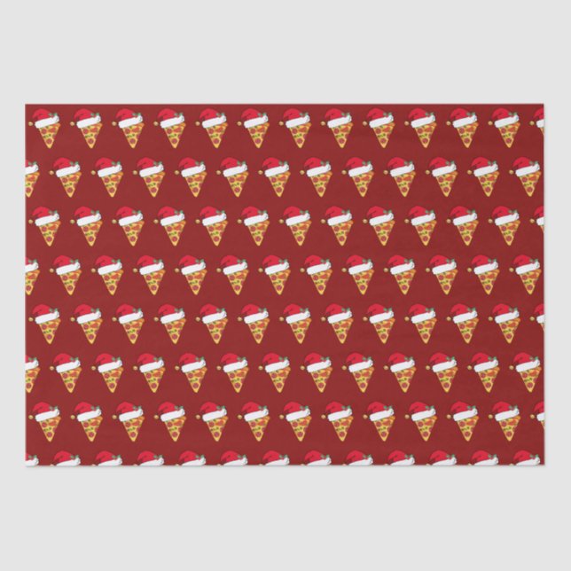 Funny Christmas Pizza Slices in Santa Hats Red Tissue Paper (Front)