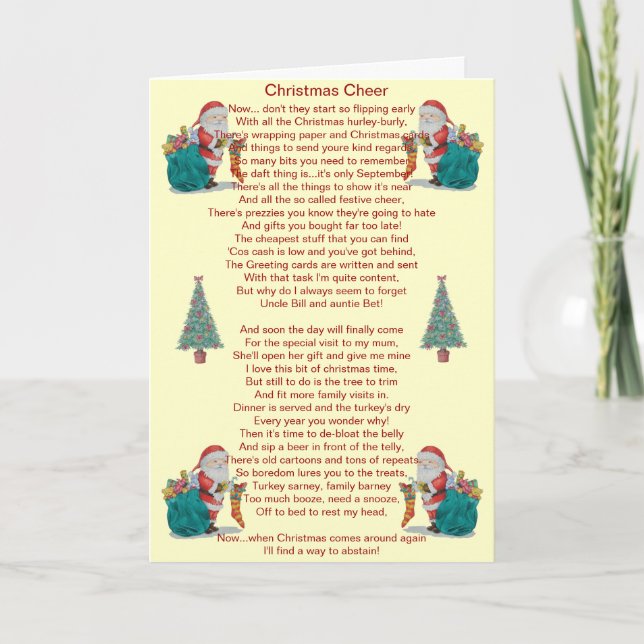 funny christmas poem santa and xmas tree card (Front)