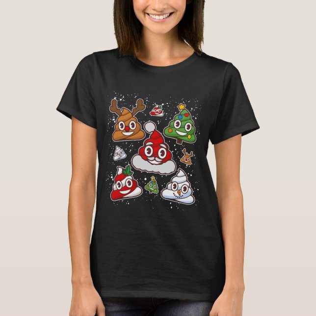 Funny Christmas Poop Emoji Shirt, Pajama T-Shirt (Front)