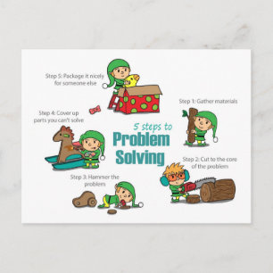 Funny Christmas Postcard: Elves at problem solving Holiday Postcard