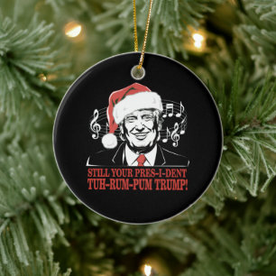 Funny Christmas President Trump Pyjamas Ugly Xmas Ceramic Ornament