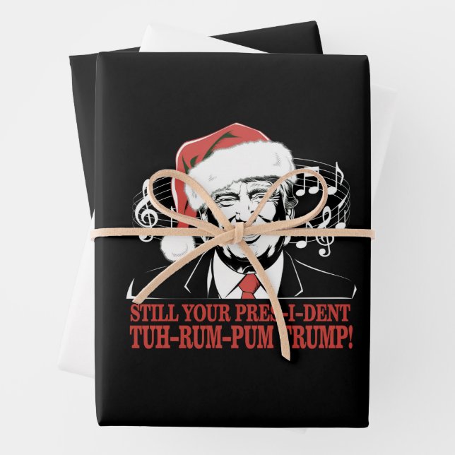 Funny Christmas President Trump Pyjamas Ugly Xmas Wrapping Paper Sheet (In situ)