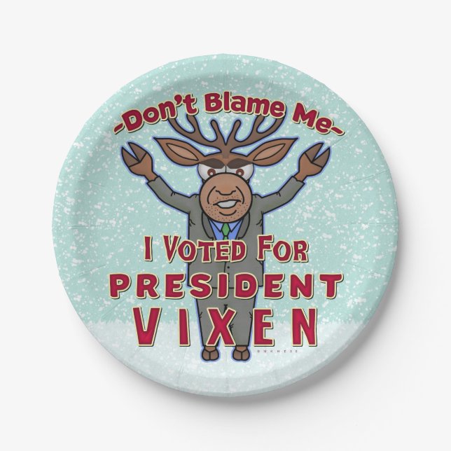 Funny Christmas President Vixen Reindeer Political Paper Plate (Front)