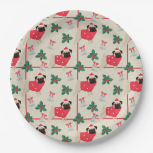 Funny Christmas Pugs Paper Plate