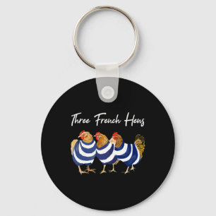 Funny Christmas Pun Three French Hens Chicken Puns Key Ring