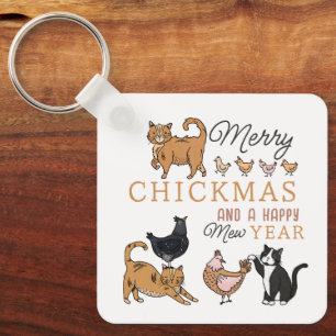 Funny Christmas Puns Cats and Chickens Key Ring