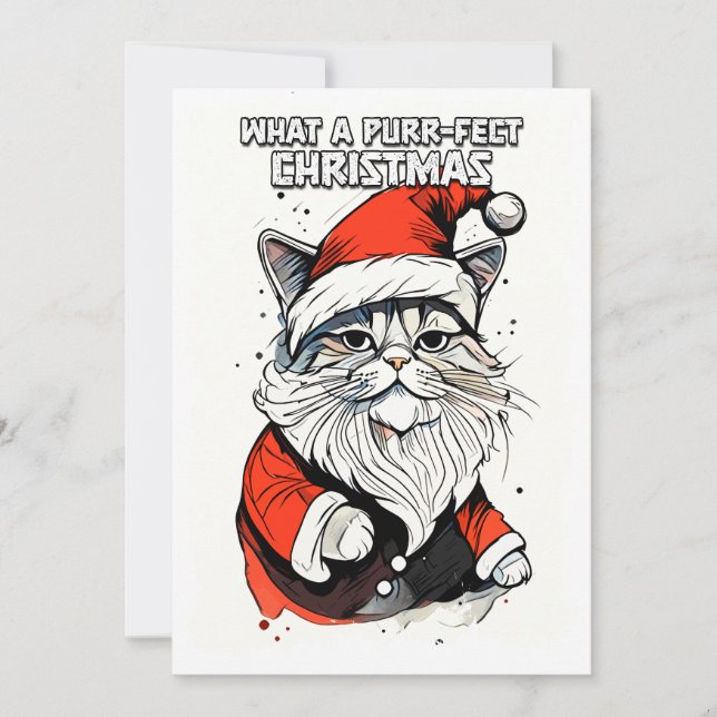 Funny Christmas Quote Cute Whimsical Santa Cat Holiday Card (Front)