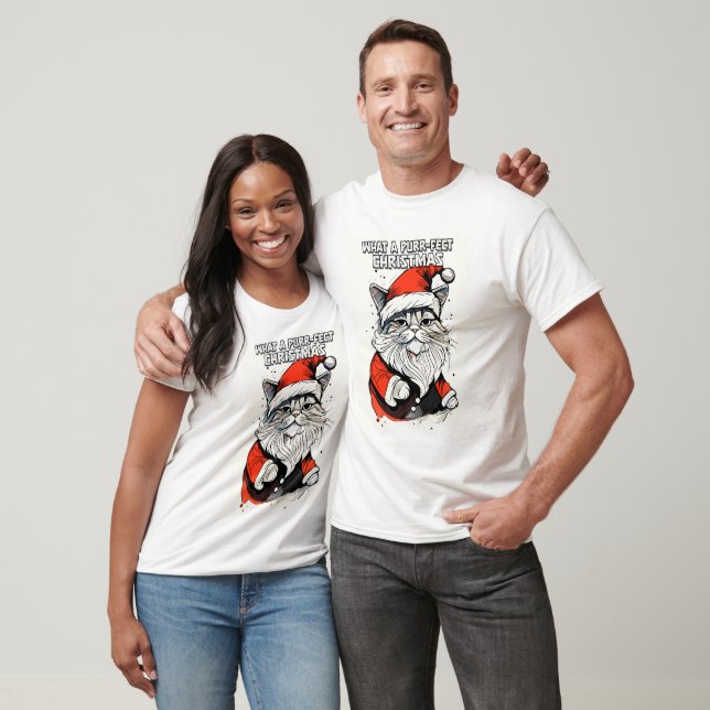 Funny Christmas Quote Cute Whimsical Santa Cat T-Shirt (Unisex)