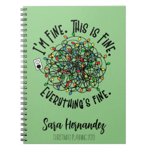 Funny Christmas Quote Tangled Lights I'm fine Notebook