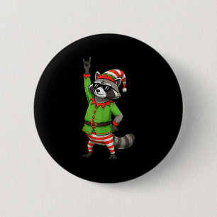 Funny Christmas Raccoon Dressed As Elf With Sungle 6 Cm Round Badge