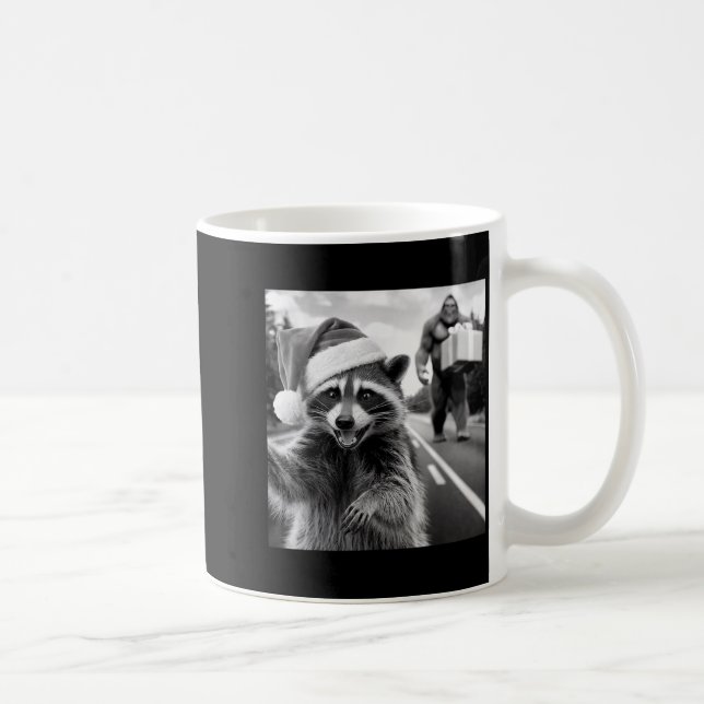 Funny Christmas Raccoon Shirt Raccoon Selfie With  Coffee Mug (Right)