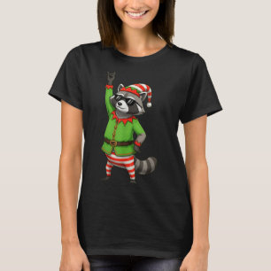 Funny Christmas Racoon Dressed As Elf With Sungle T-Shirt