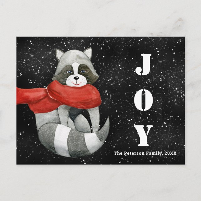 Funny Christmas Racoon | Joy Holiday Postcard (Front)