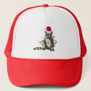 Funny Christmas Racoon Santa Hat Xmas Lights 