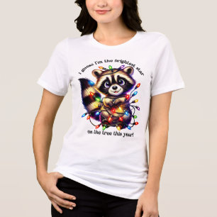 Funny Christmas racoon shirt with colourful lights